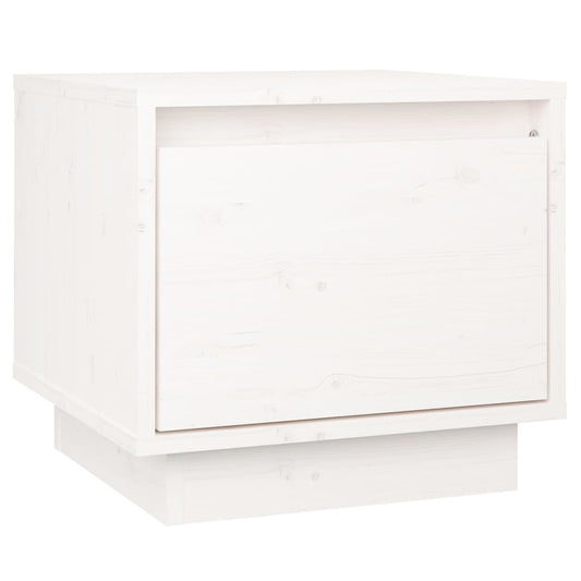 Mesita De Noche Madera Maciza De Pino Blanco 35x34x32 Cm_0