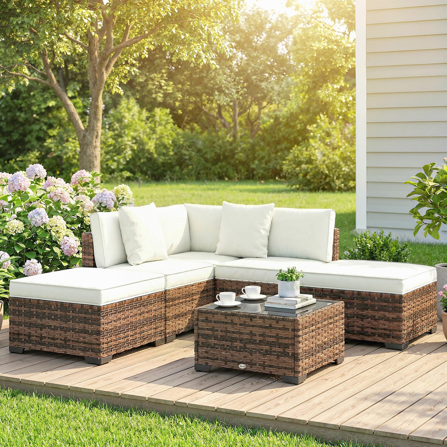 Outsunny Conjunto Muebles Jardín Exterior De Ratán 6 Piezas Cojines Marrón_1