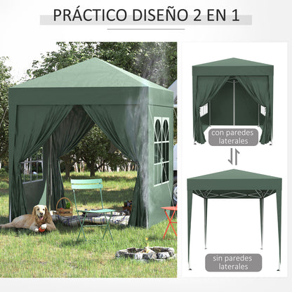 Outsunny Carpa Plegable 2x2m Exterior Con 4 Paredes Y Bolsa De Transporte Verde_3