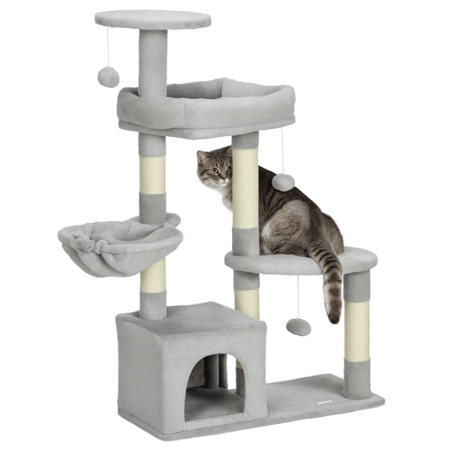 Pawhut Rascador Para Gatos Con Postes Cueva Plataformas Y Bolas Gris Claro_0