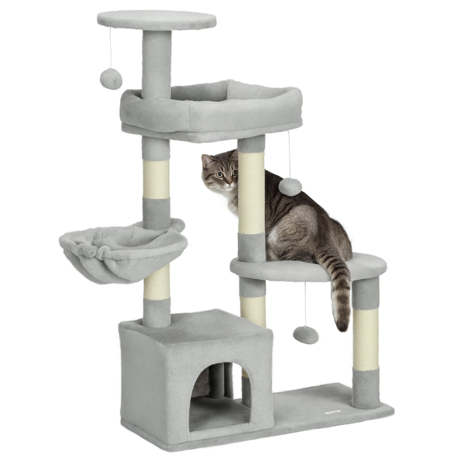 Pawhut Rascador Para Gatos Con Postes Cueva Plataformas Y Bolas Gris Claro_0