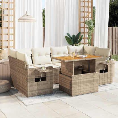 Set Sofás De Jardín 7 Piezas Y Cojines Ratán Sintético Beige / Vetonek_3