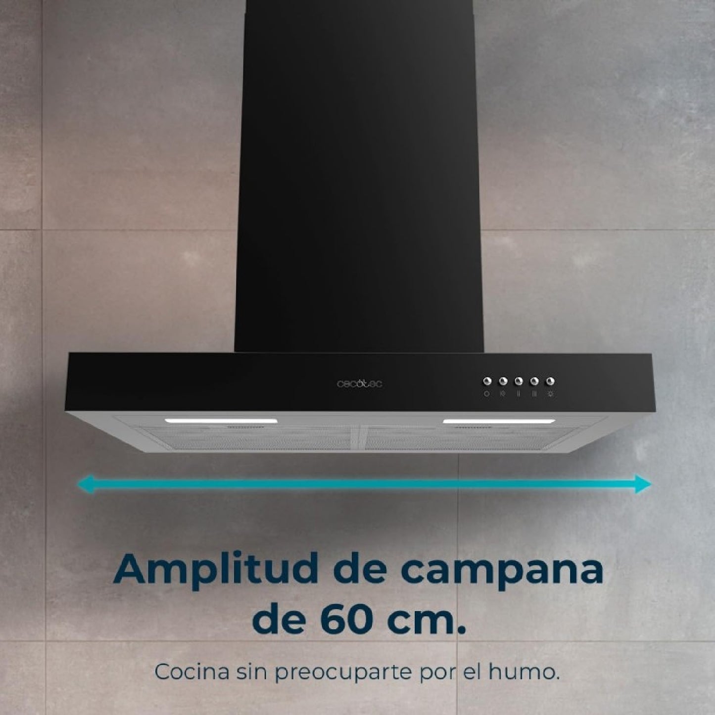 Campana Extractora 60 Cm Bolero Flux Tm 606500 Black A. Motor 165w, Decorativa Con Acabado Inox, Succión 650m3/h, Control Mecánico, 3 Niveles De Pot_3