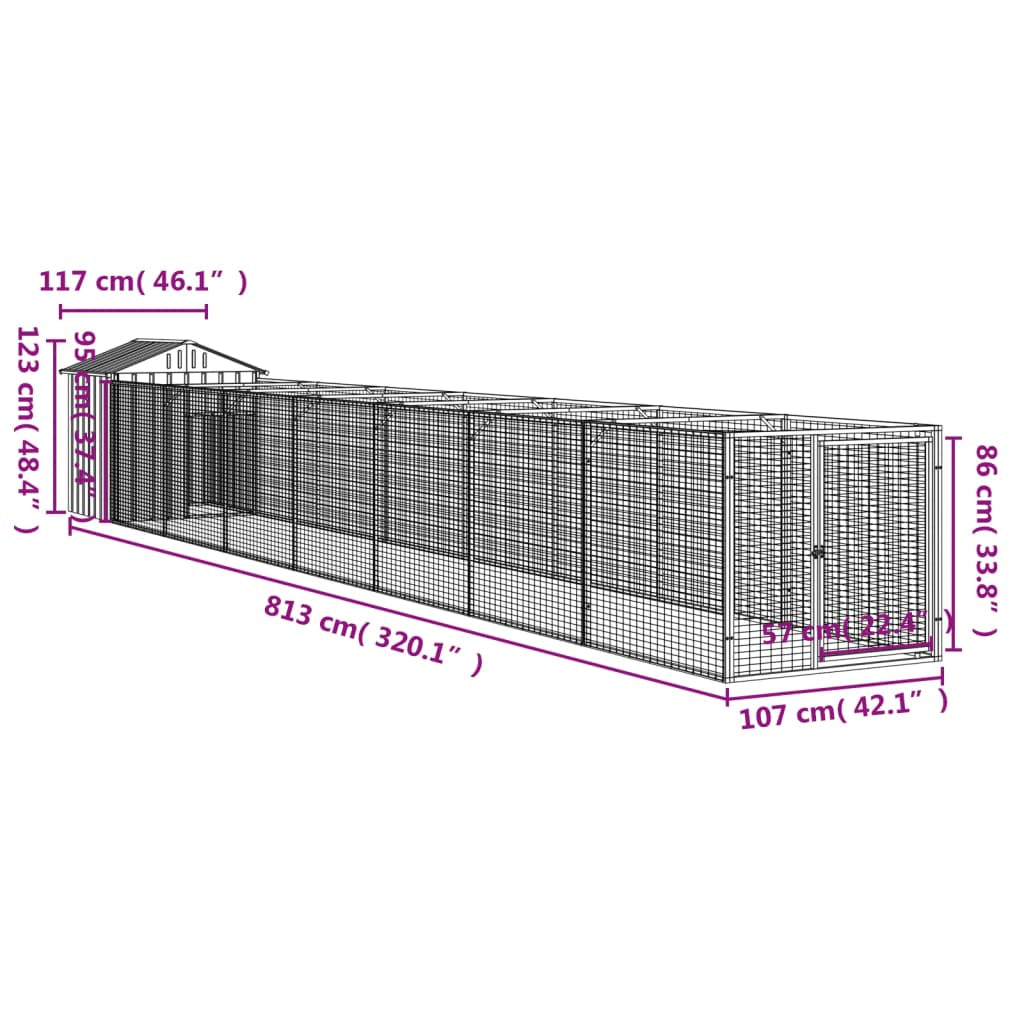 Vidaxl Caseta Perros Con Tejado Acero Galvanizado Gris 117x813x123 Cm_2