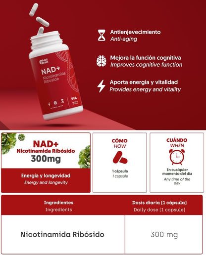 Nad+ Nicotinamida Ribósido 300mg Puro 100% Nutribrain 90 Cápsulas_5