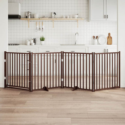 Vidaxl Puerta De Perros Plegable 4 Paneles Madera Abeto Marrón 320 Cm_1