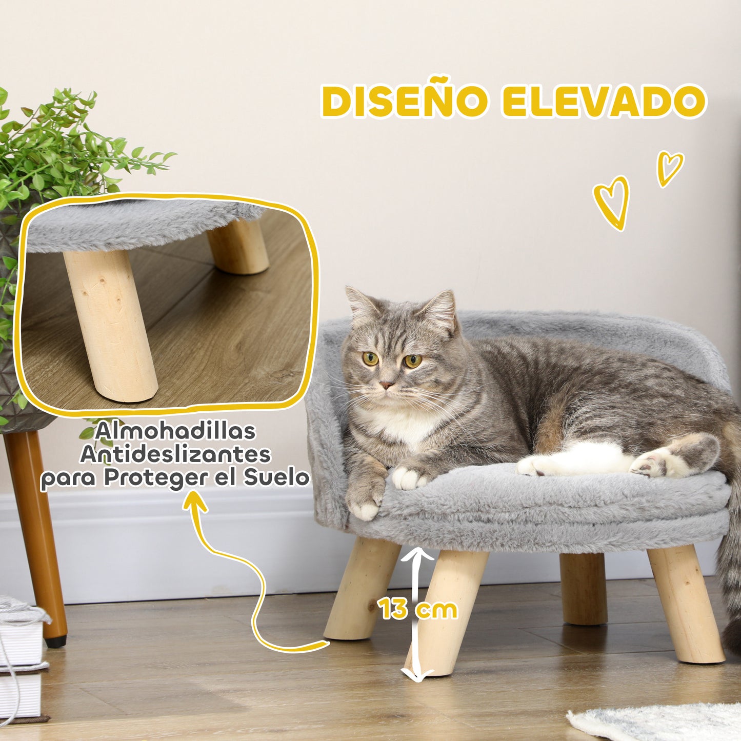 Pawhut Cama Elevada Para Perros Miniaturas Con Cojín Lavable Ø40,5x33 Cm Gris_5