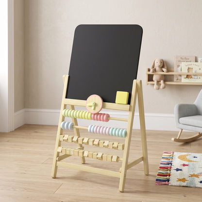 Aiyaplay Pizarra Infantil Caballete Con Reloj Ábaco Y Borrador Madera Natural_4