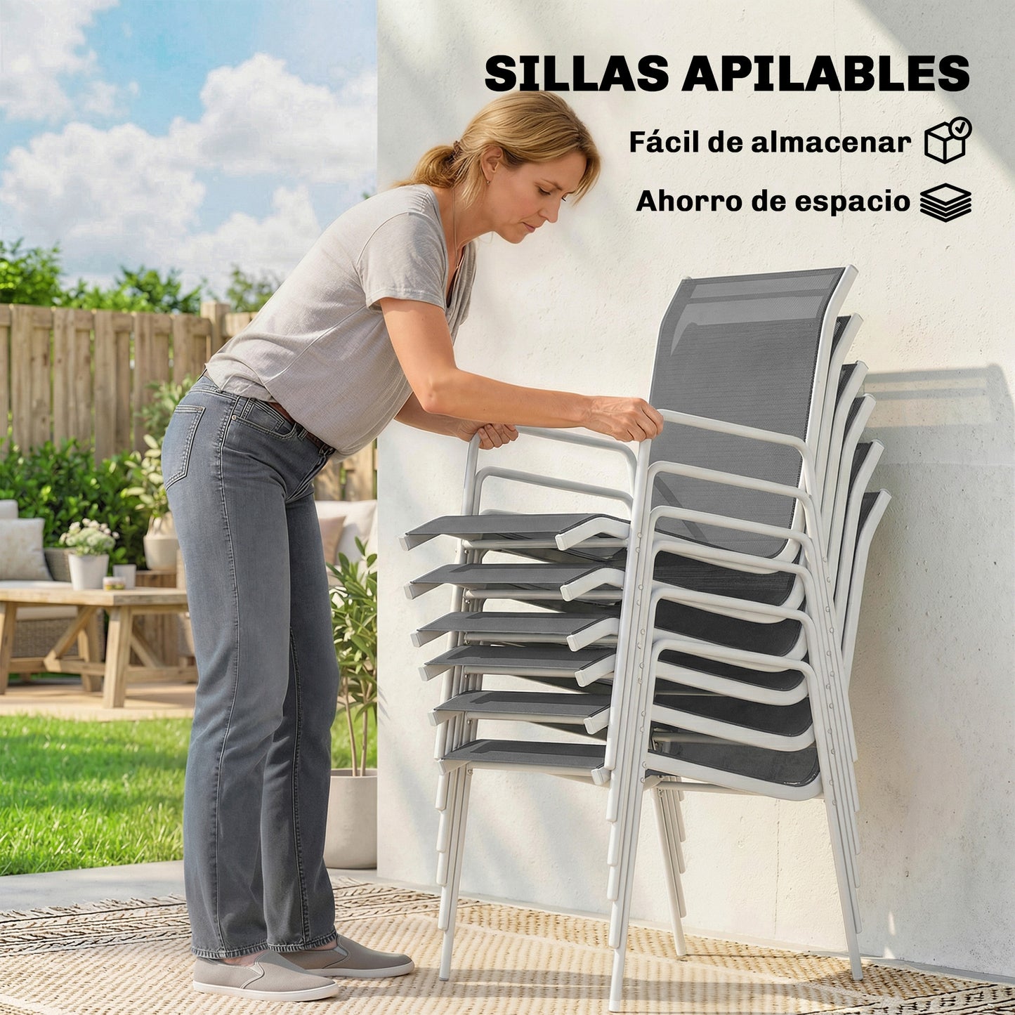 Outsunny Conjunto De Mesa Y Sillas Jardín De 7 Piezas_3