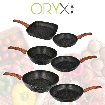 Sarten Aluminio Forjado Antiadherente 24x24x4,5 Cm. Mango Engomado / 5 Capas / Acabado Piedra / Todo Tipo De Cocinas / Grill