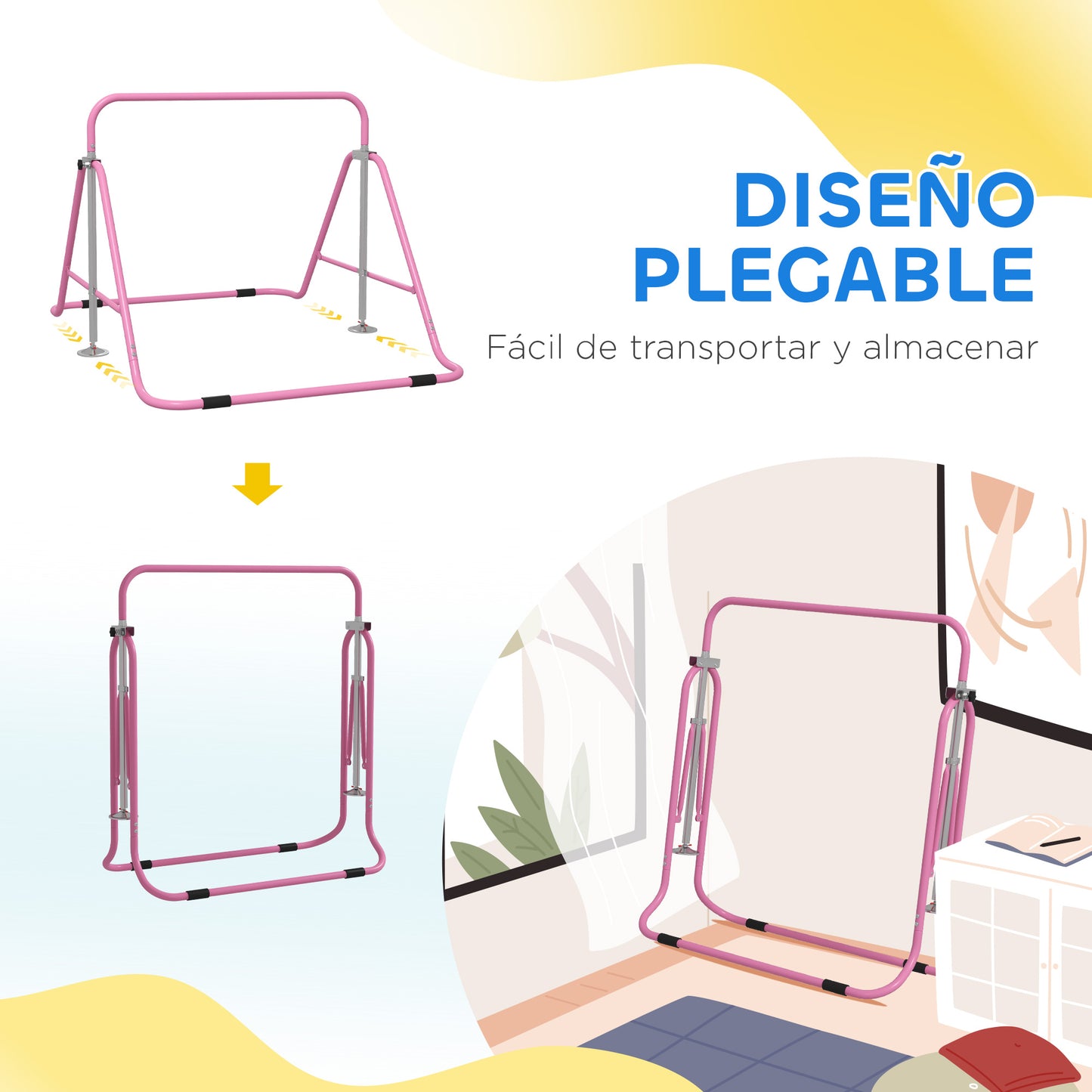 Homcom Barra De Gimnasia Artística Plegable Altura Ajustable Rosa_5