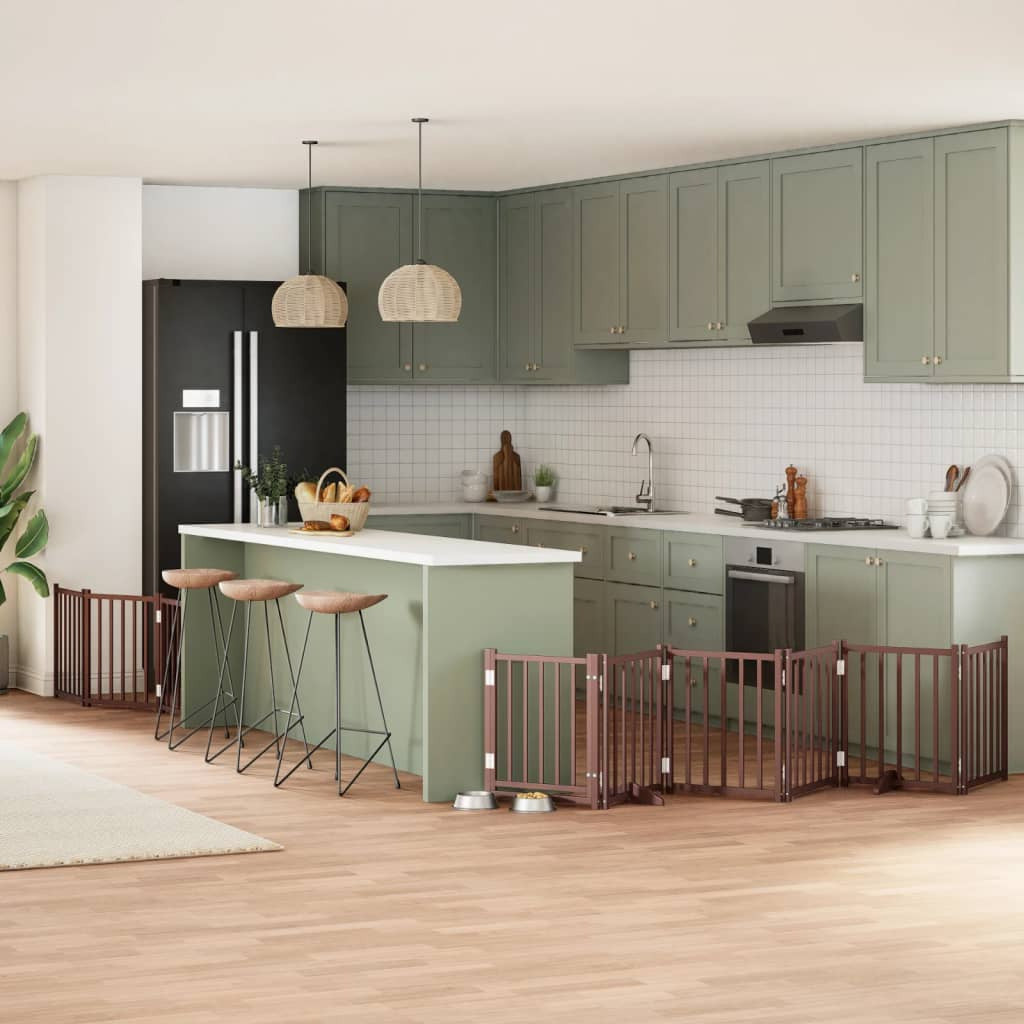 Vidaxl Puerta De Perros Plegable 9 Paneles Madera Álamo Marrón 450 Cm_1