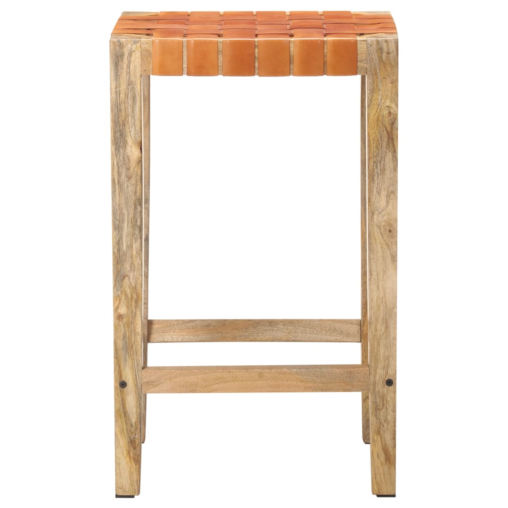 Taburetes De Bar 2 Piezas Cuero Auténtico Marrón 75 Cm_1