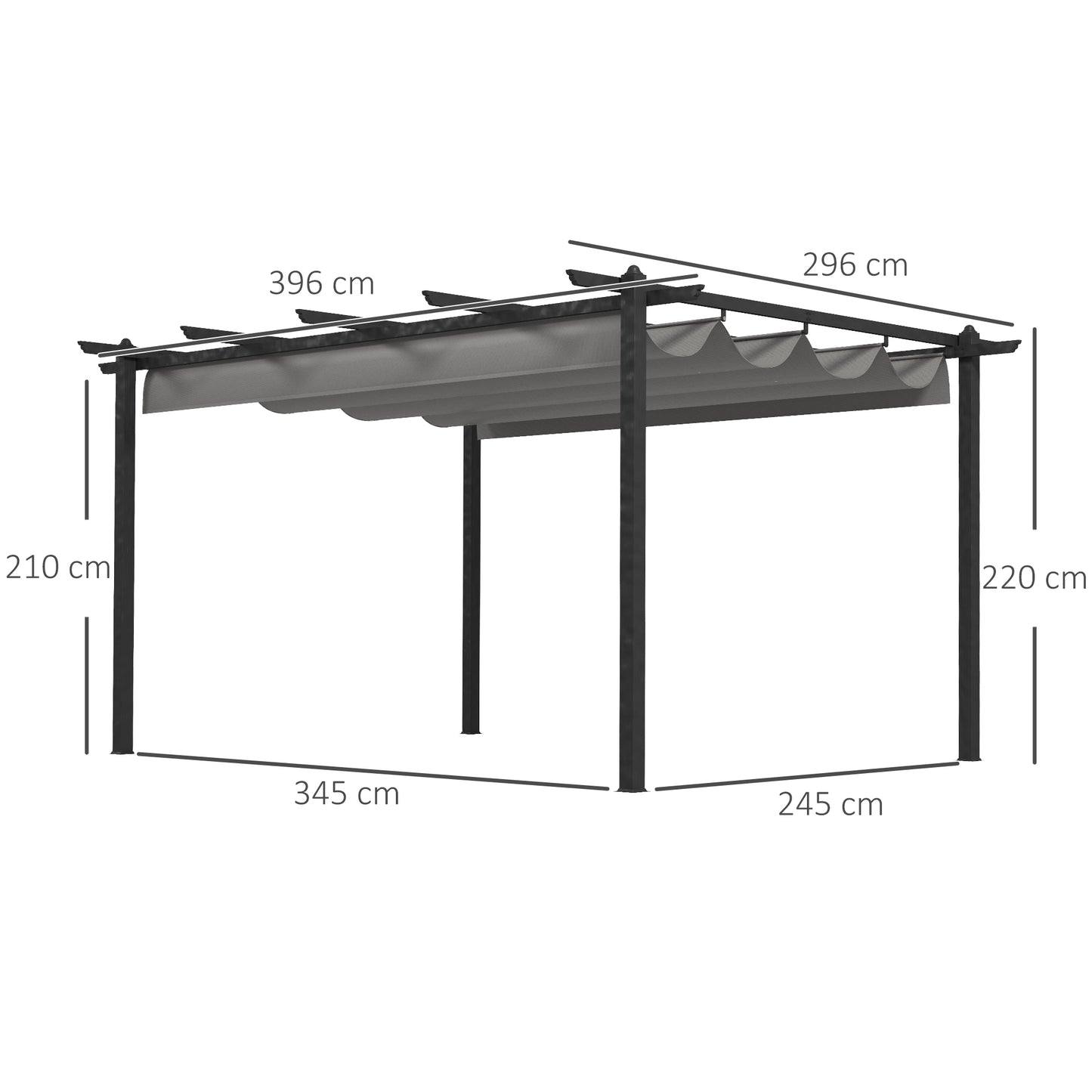 Outsunny Pérgola Con Techo Retráctil 4x3 M Estructura De Aluminio Gris_2