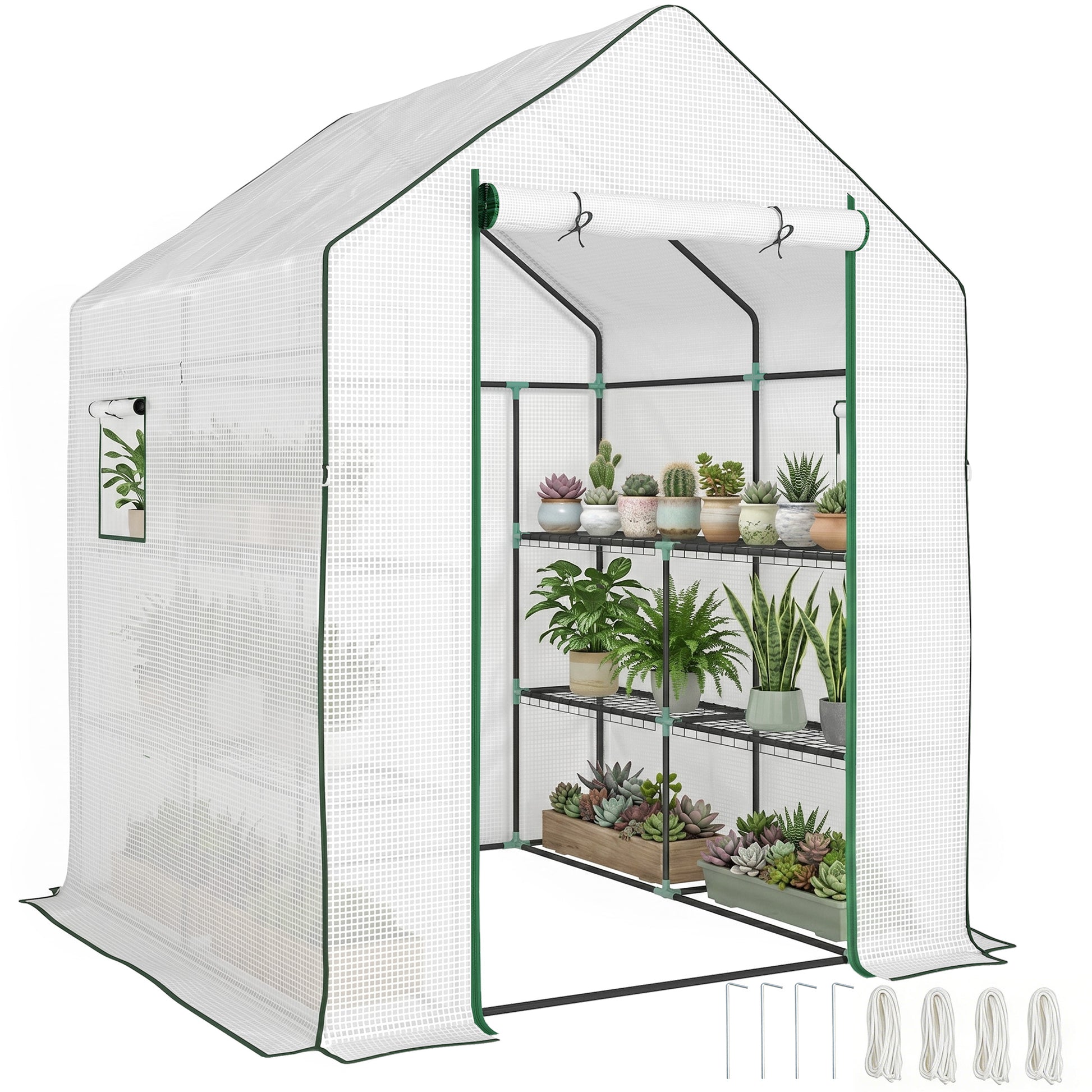 Outsunny Invernadero De Exterior Con 6 Estantes Puerta Enrollable 140x143x190 Cm_0