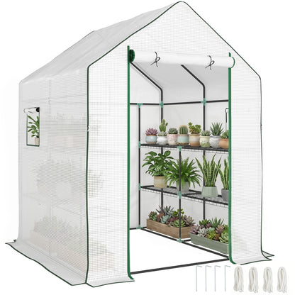 Outsunny Invernadero De Exterior Con 6 Estantes Puerta Enrollable 140x143x190 Cm_0
