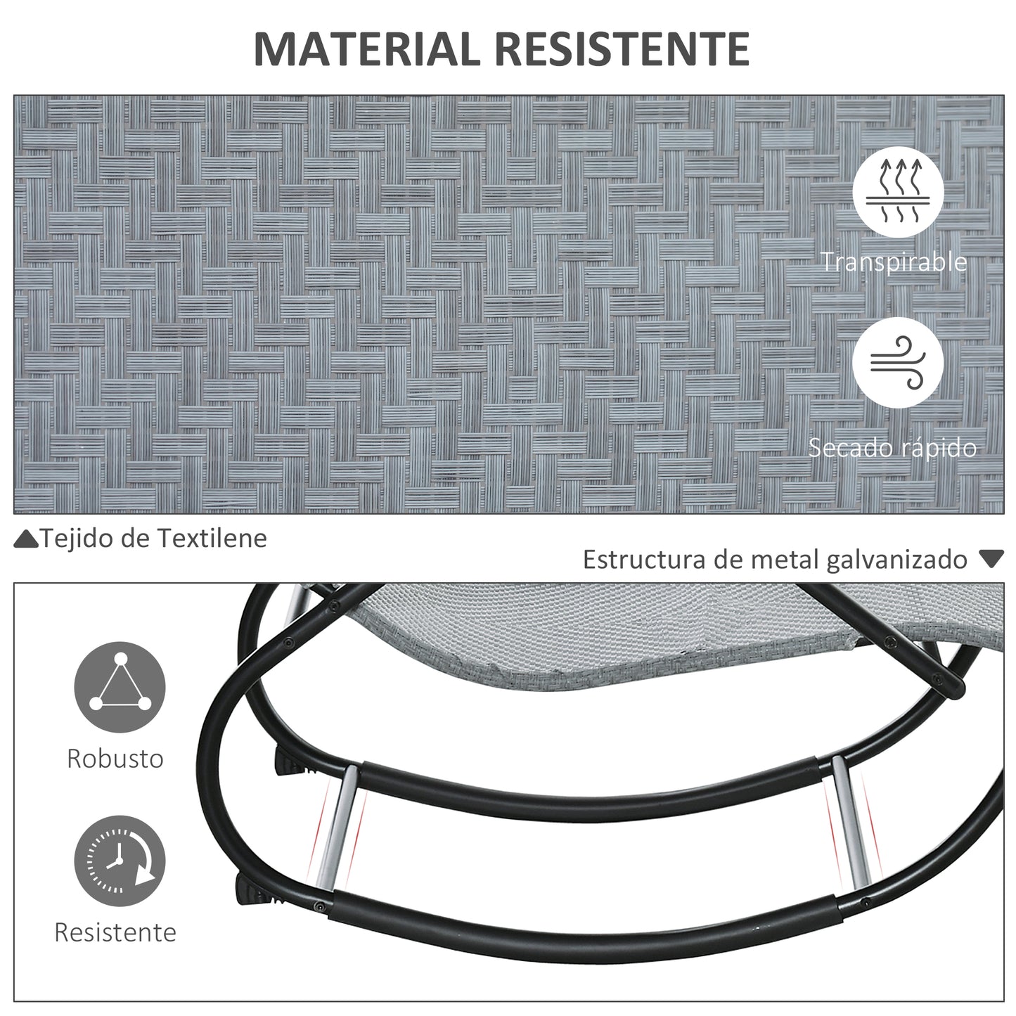 Outsunny Conjunto De 2 Mecedoras De Exterior Con Reposacabezas 160x61x79 Cm Gris_5