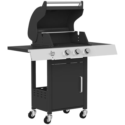 Outsunny Barbacoa De Gas Con 3 Quemadores 8,1 Kw Termómetro Mesas Laterales_3