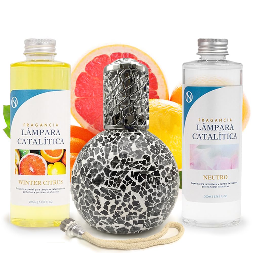 Pack Ahorro Lámpara Catalítica Mosaico Negro + Fragancia Winter Citrus 500ml + Limpiador Neutro 200ml + Mecha Repuesto_0