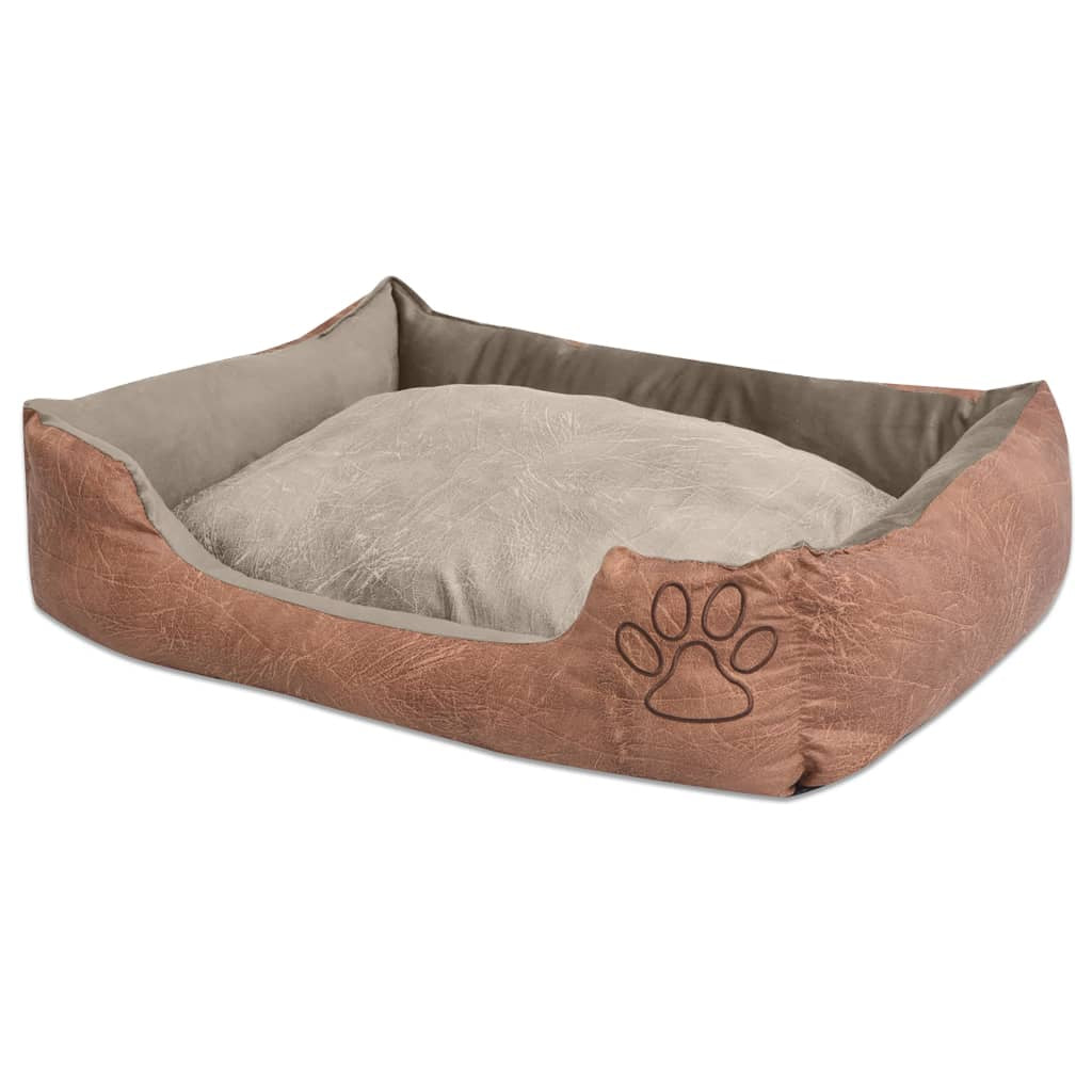 Vidaxl Cama Para Perro Con Cojín Pu Cuero Artificial Talla L Beige_0