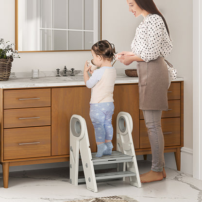 Aiyaplay Taburete Para Niños Plegable Y Ajustable Con Asa Gris Y Blanco_1