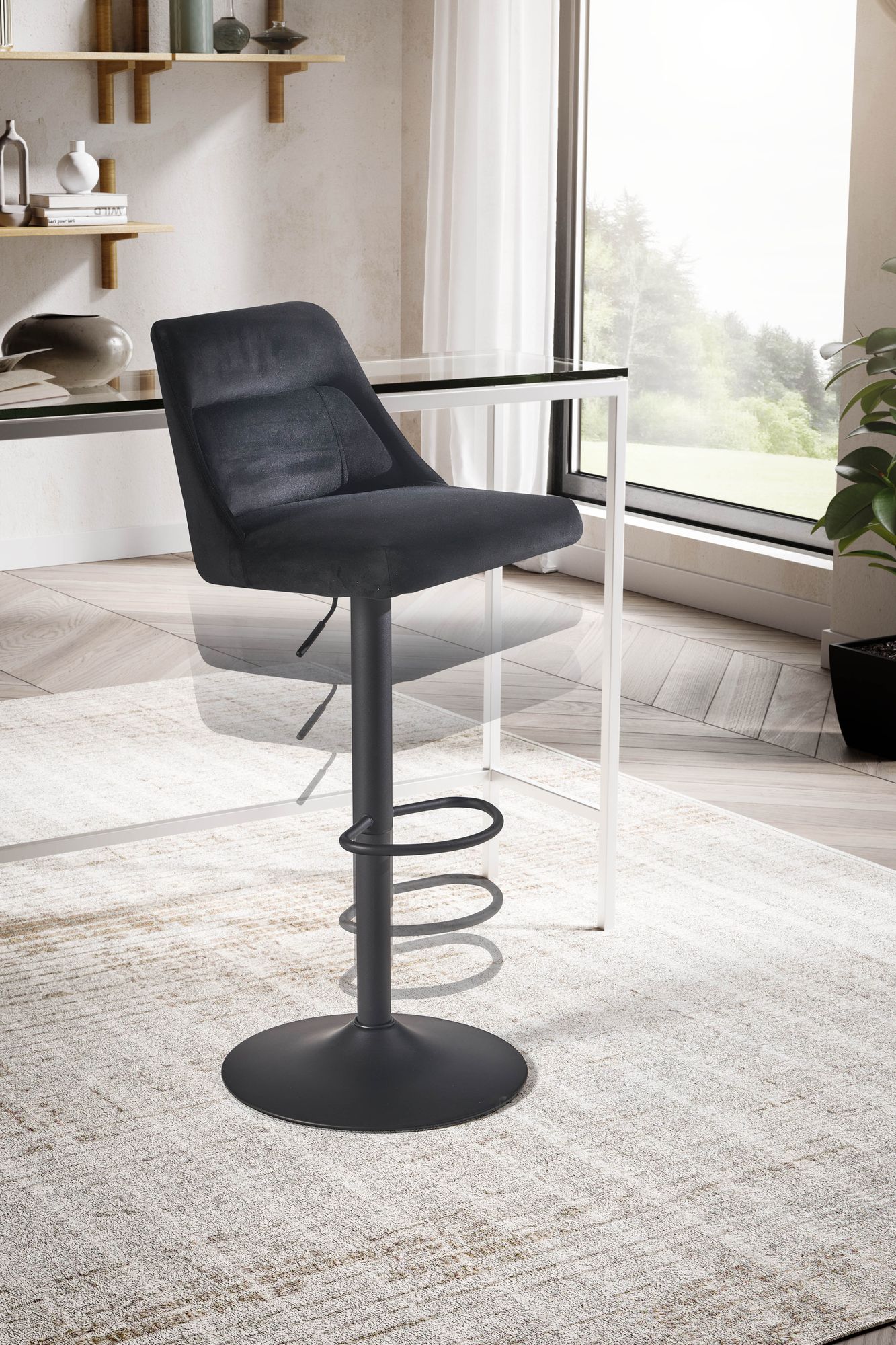 Taburete De Bar, Terciopelo Negro Con Respaldo 86 - 106 Cm_4