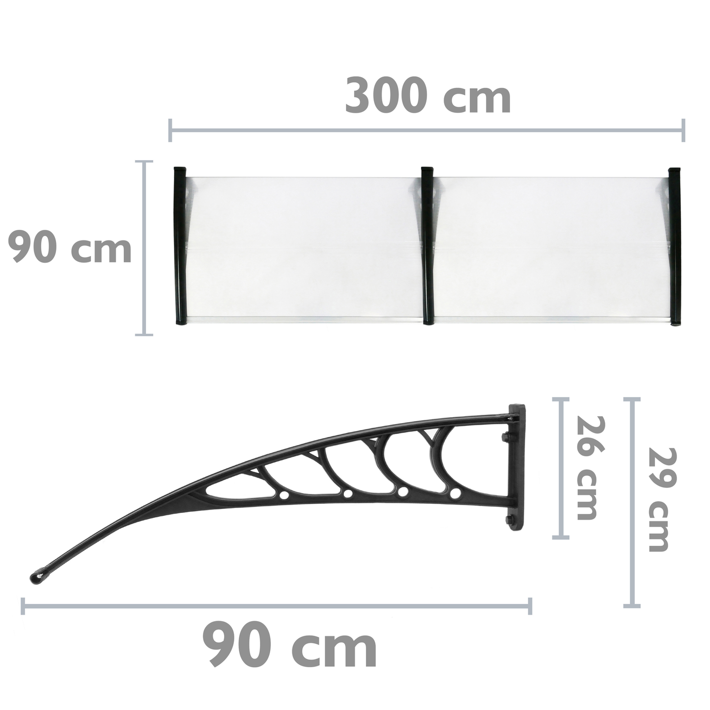 Tejadillo De Protección 300x90cm Marquesina Para Puertas Y Ventanas Negro_1