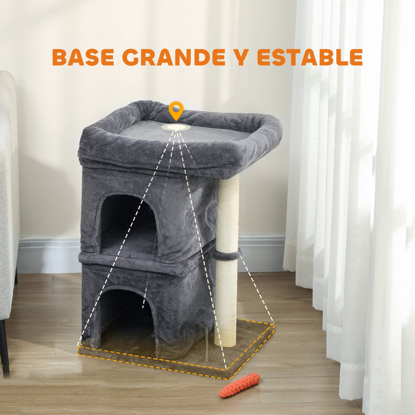 Pawhut Árbol Rascador Para Gatos 66 Cm Con Cama 2 Cuevas Poste Bola Gris Oscuro_5