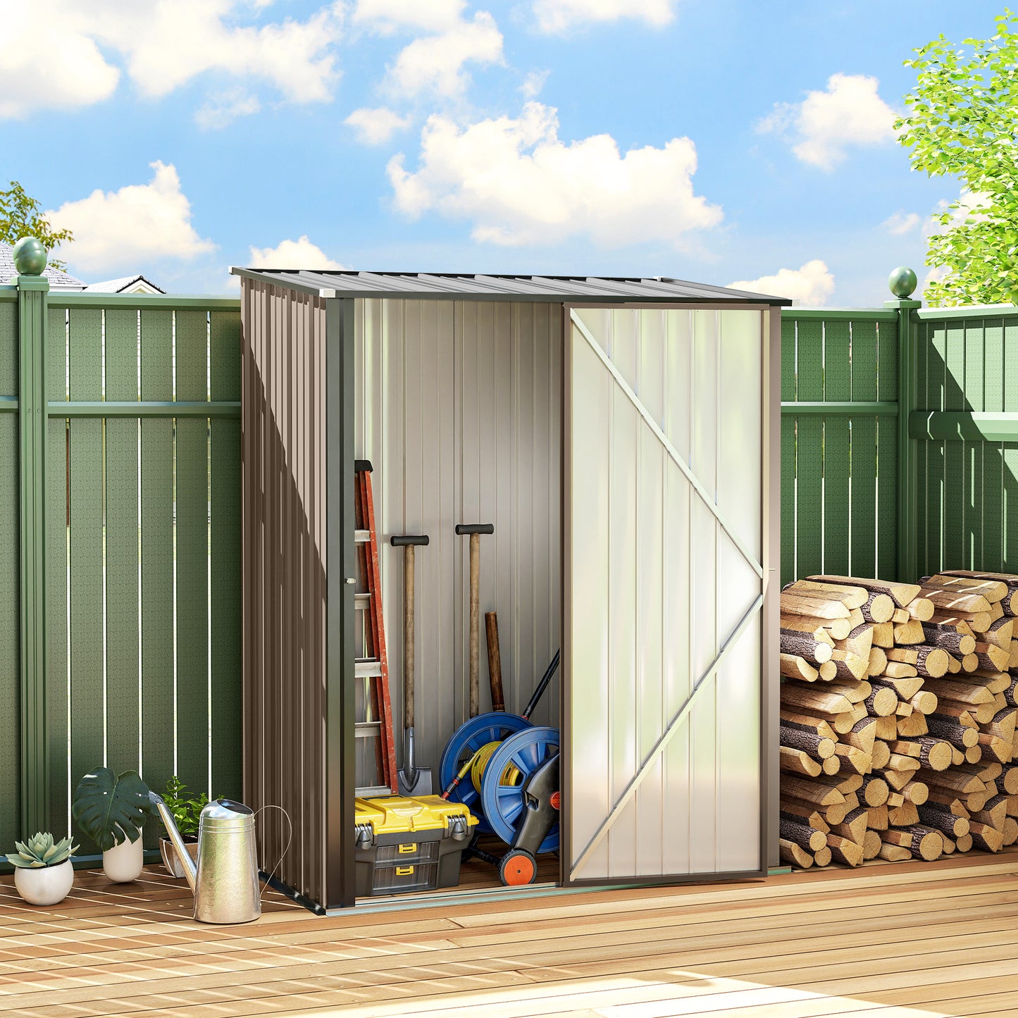 Outsunny Cobertizo De Jardín De Exterior 1,34 M² 161,5x94,5x196 Cm Marrón_1