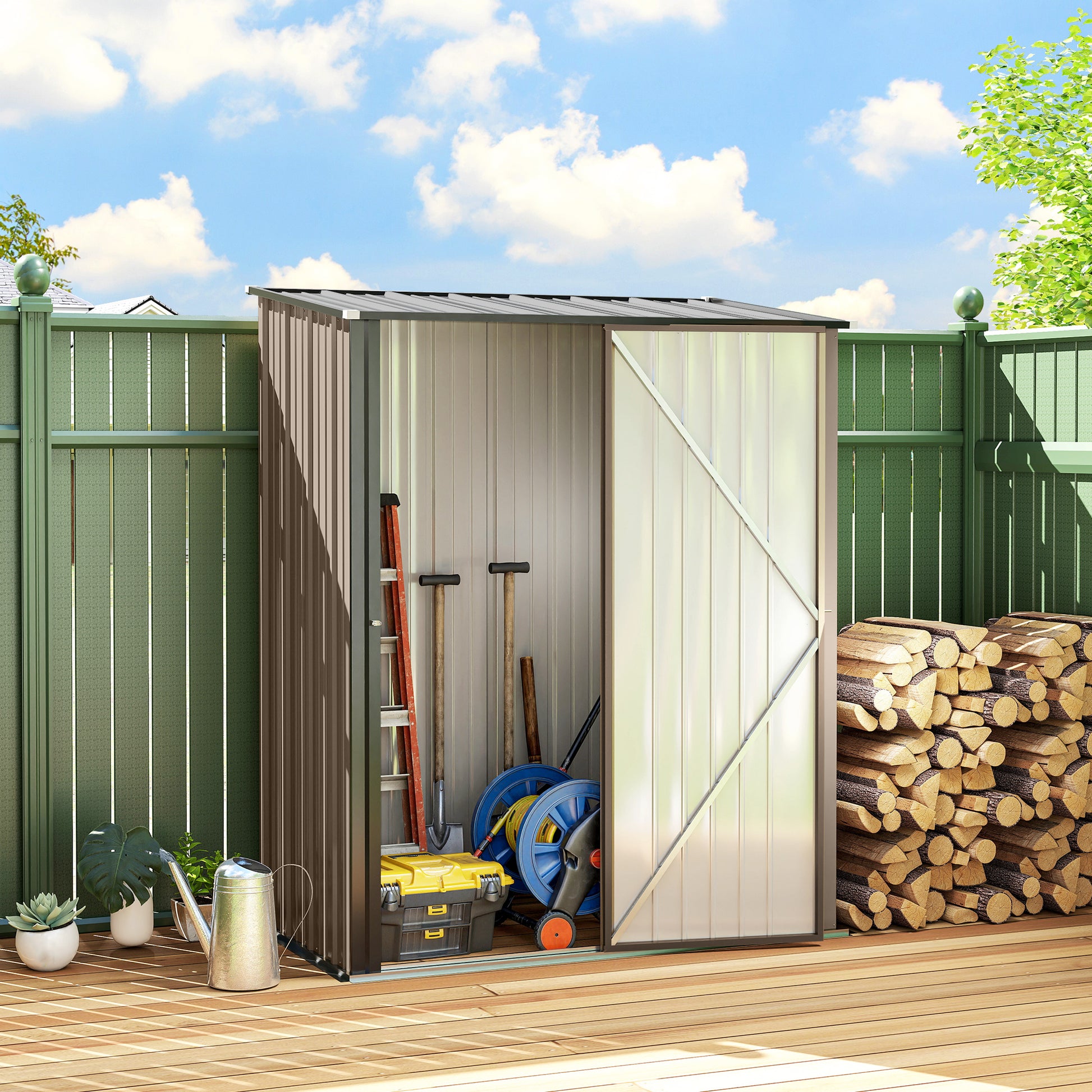 Outsunny Cobertizo De Jardín De Exterior 1,34 M² 161,5x94,5x196 Cm Marrón_1