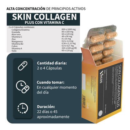 Skin Collagen Plus Vecos 90 Cápsulas | Piel Elástica, Sin Arrugas E Hidratada | Colágeno Y Elastina_2