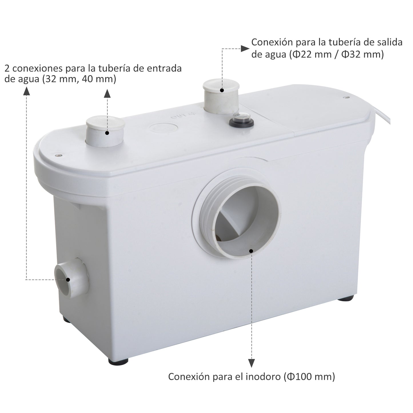 Homcom Bomba Trituradora De 3 Entradas Triturador Sanitario 700w Baño Cocina_5
