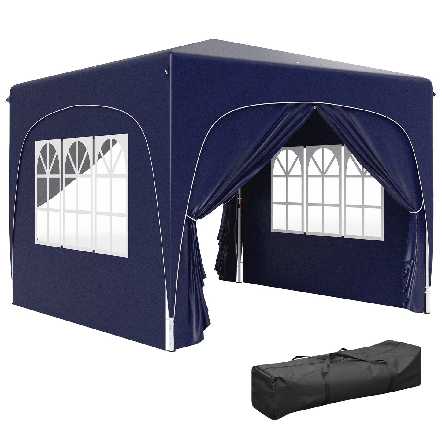 Outsunny Carpa Plegable Gazabo 3x3 M Con Paneles Laterales Upf50+ Azul Oscuro_0