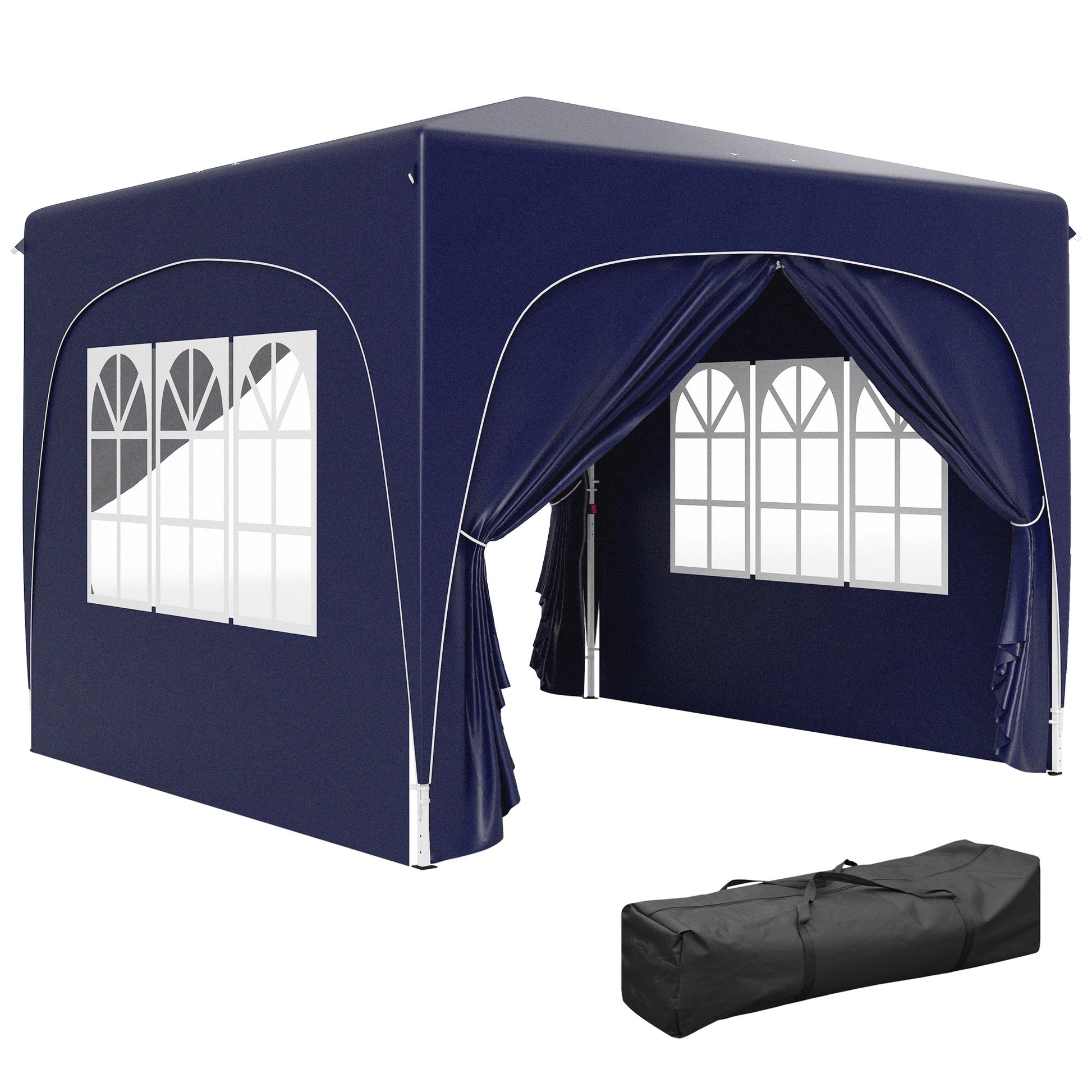 Outsunny Carpa Plegable Gazabo 3x3 M Con Paneles Laterales Upf50+ Azul Oscuro_0