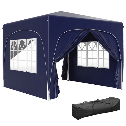 Outsunny Carpa Plegable Gazabo 3x3 M Con Paneles Laterales Upf50+ Azul Oscuro_0