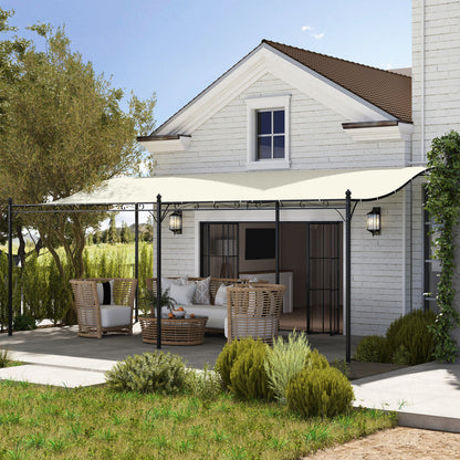Outsunny Pérgola De Pared 3x6 M Con Techo Inclinado Estructura Metálica Crema_1