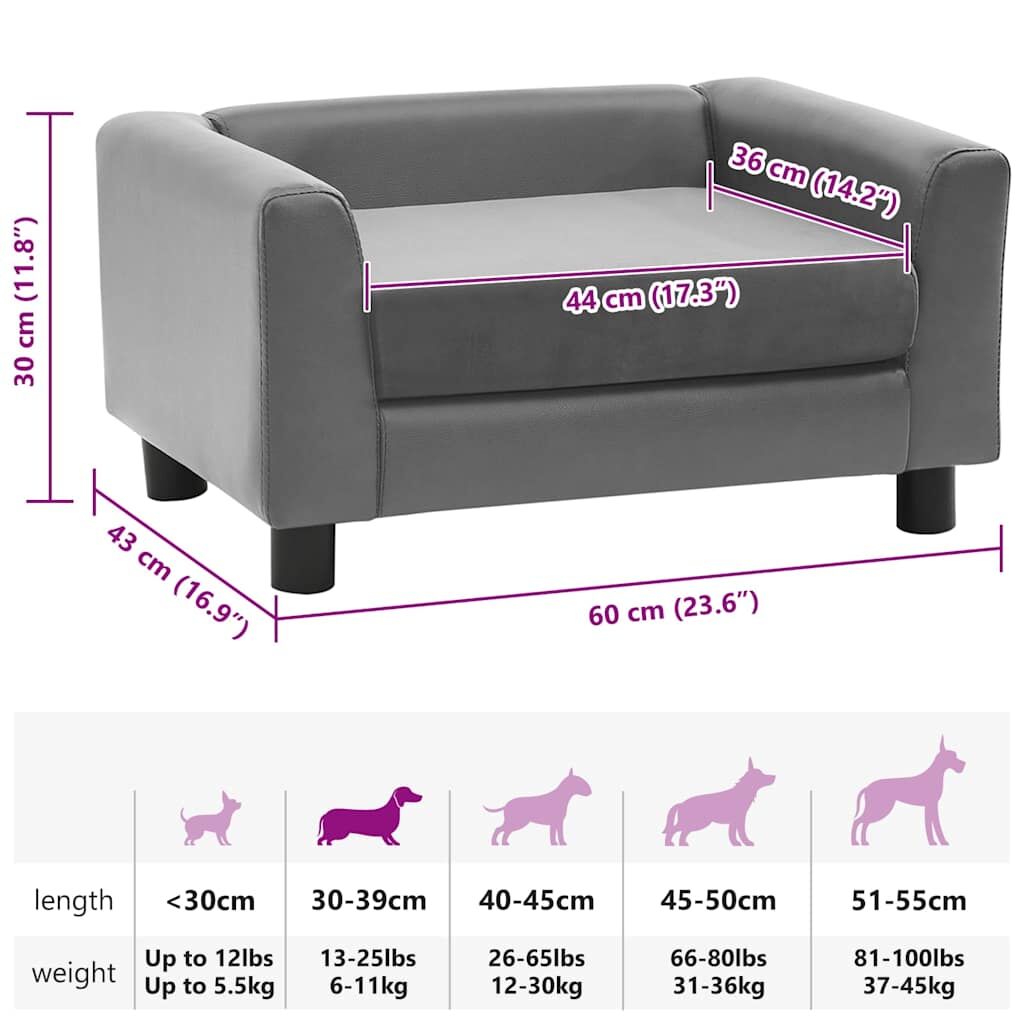 Vidaxl Sofá Para Perros Felpa Y Cuero Sintético Gris 60x43x30 Cm_2