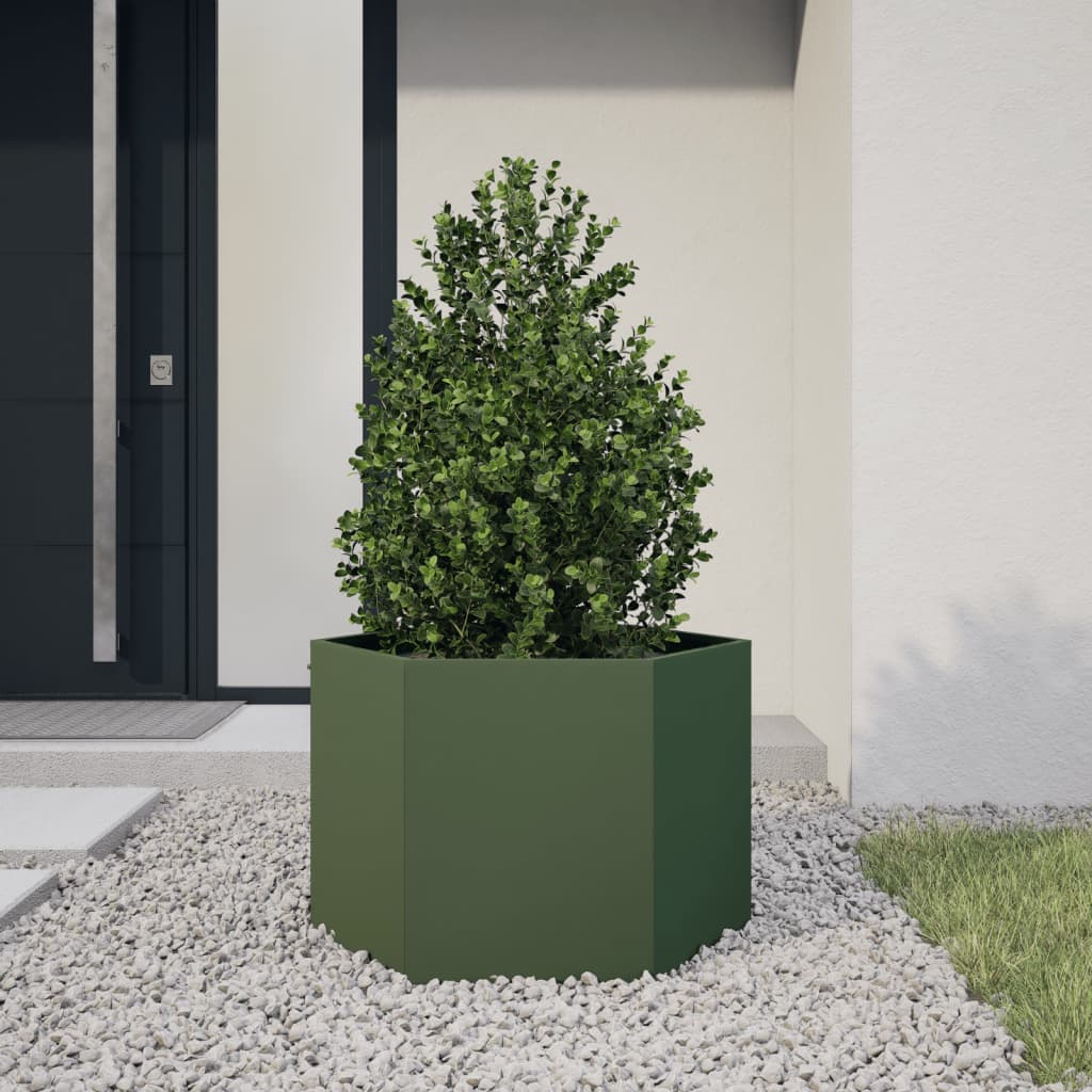 Jardinera Hexagonal De Acero Verde Oliva 69x60x45 Cm_1