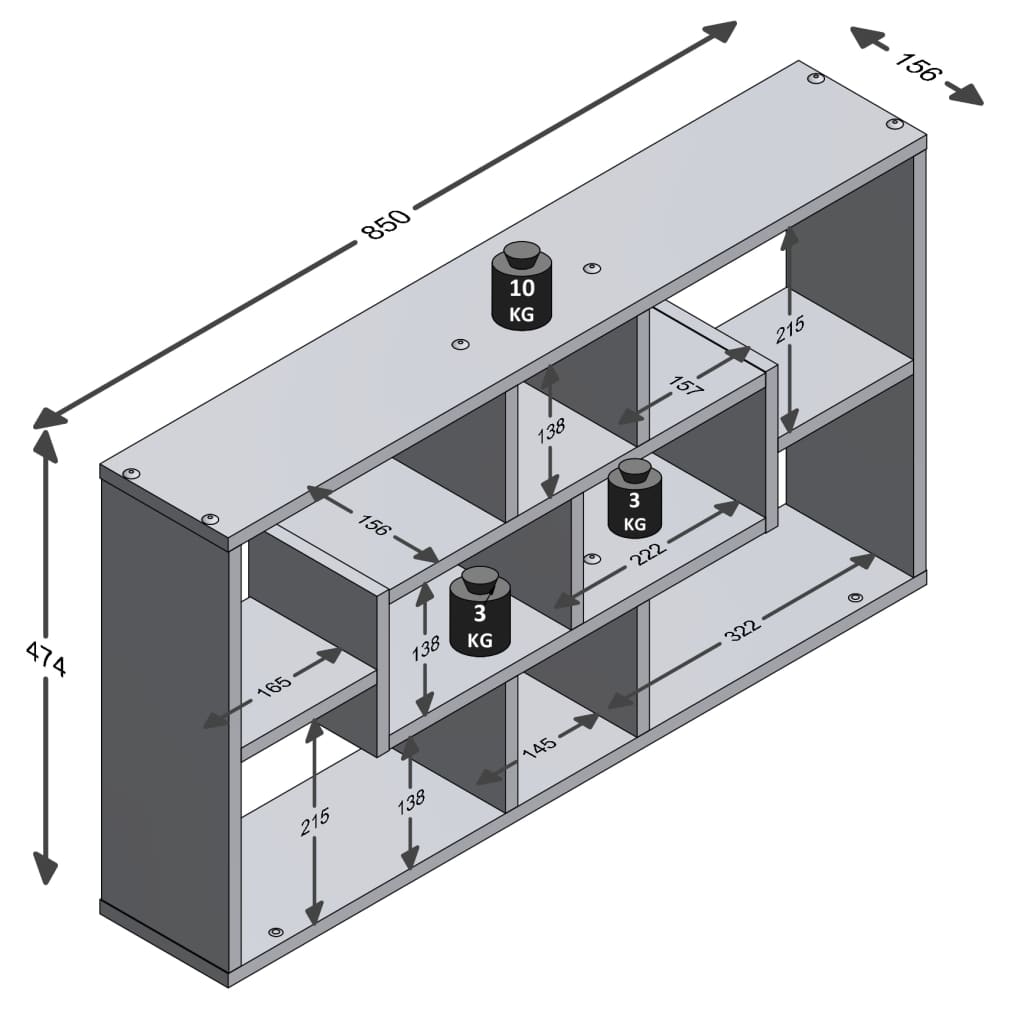 Fmd Estantería De Pared Rectangular Con 8 Compartimentos Blanca / Vetonek_0