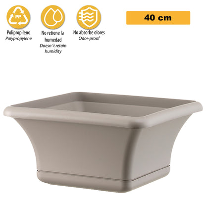 Maceta Cuadrada 40 Cm Con Platillo Gris_2