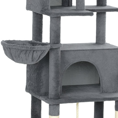 Pawhut Árbol Rascador Para Gatos 202 Cm Con Plataformas 2 Camas 2 Cuevas Gris_4