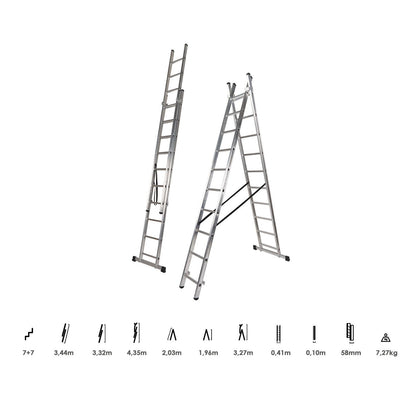 Escalera Aluminio 2 Tramos 7+7 Peldaños. Plegable, Antideslizante, Resistente_2