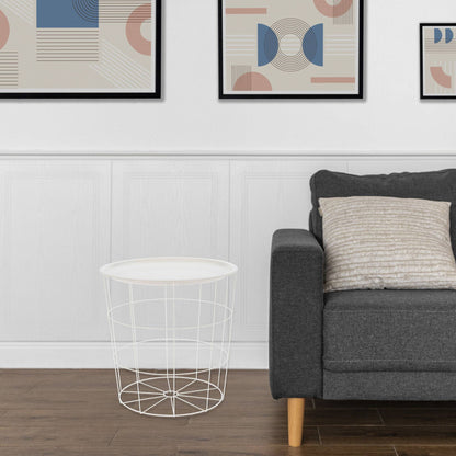 Well Home Mesa Auxiliar En Metal Color Blanco Ø40x40cm