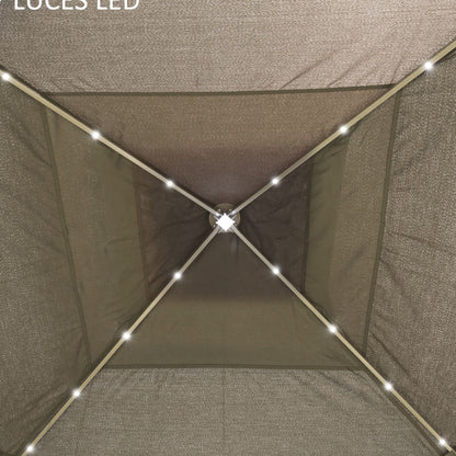 Outsunny Carpa Plegable Con Luces Led 3,3x3,3 M Cenador Con Control Remoto Beige_3