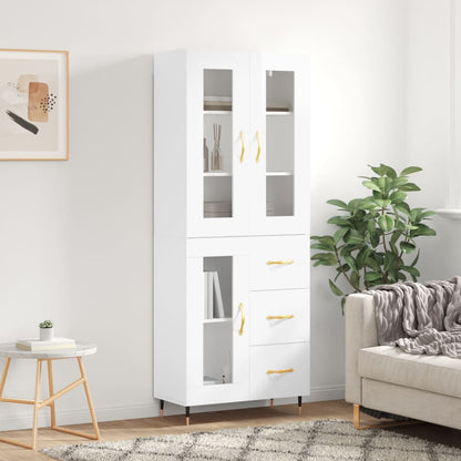 Aparador Alto Madera Contrachapada Blanco Brillo 69,5x34x180 Cm_0