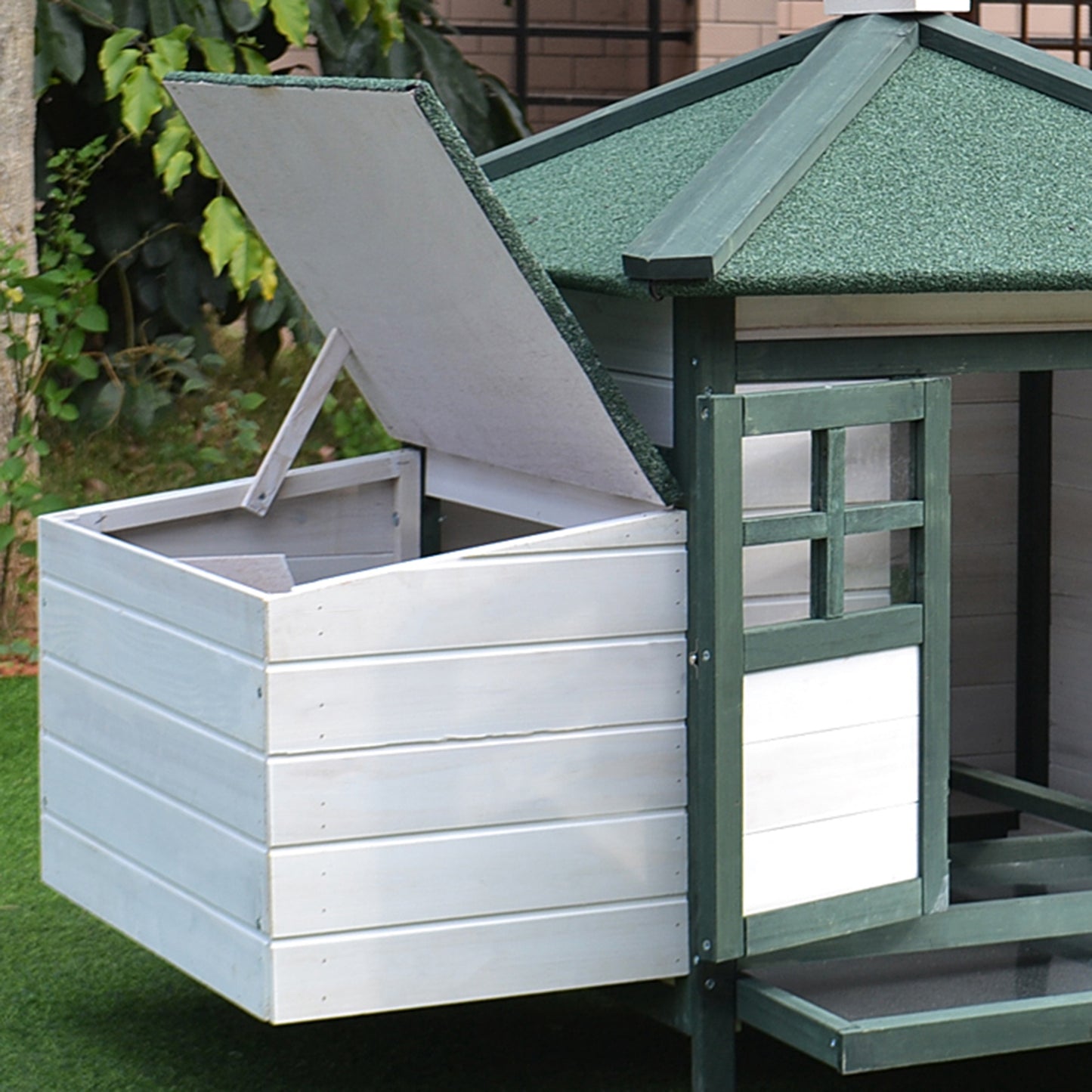 Pawhut Gallinero De Madera Con Caja Nido Espacio Para Correr 196x76x97cm Verde_4