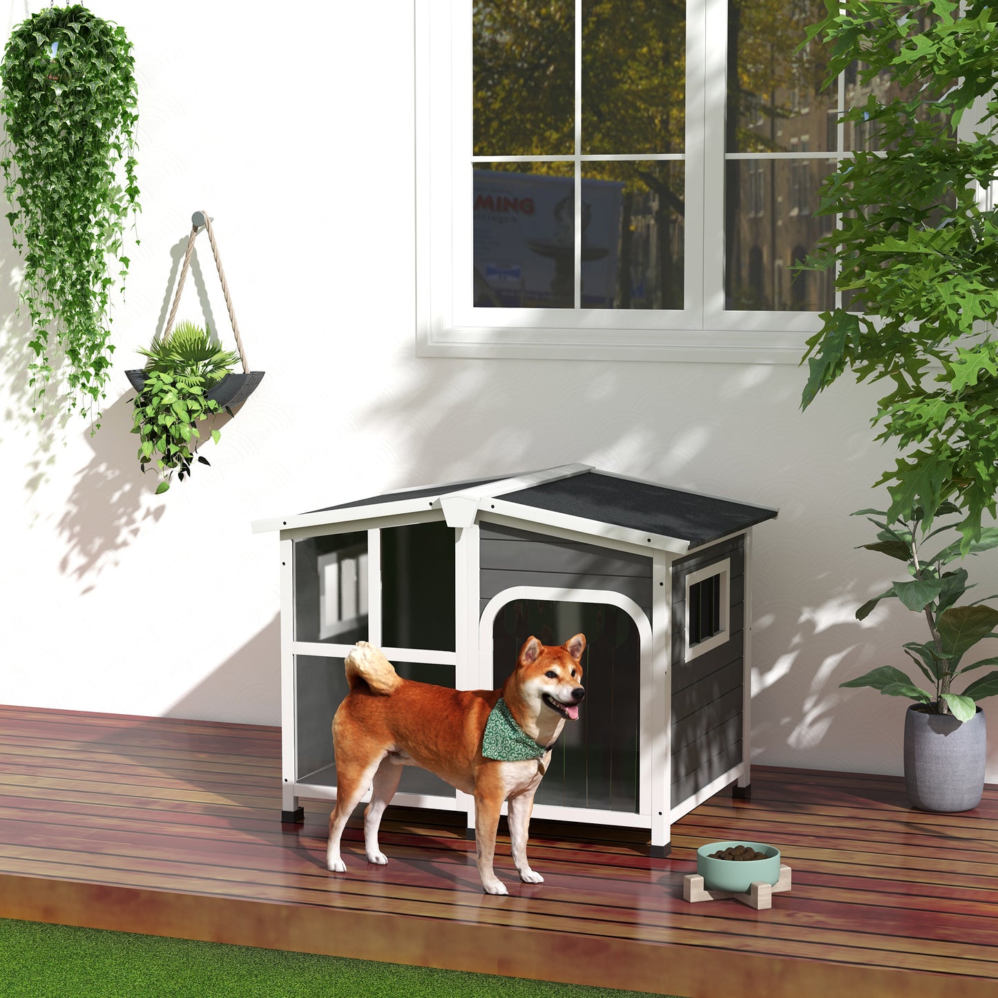 Pawhut Caseta Para Perros De Madera 101x66,5x70,5 Cm Con Techo Abatible Gris_1