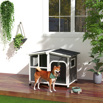 Pawhut Caseta Para Perros De Madera 101x66,5x70,5 Cm Con Techo Abatible Gris_1