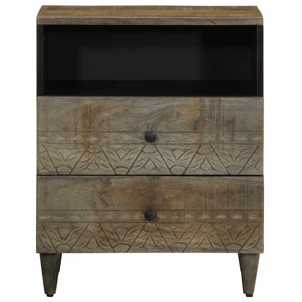 Mesita De Noche Madera Maciza De Mango Gris Claro 50x33x60 Cm_0