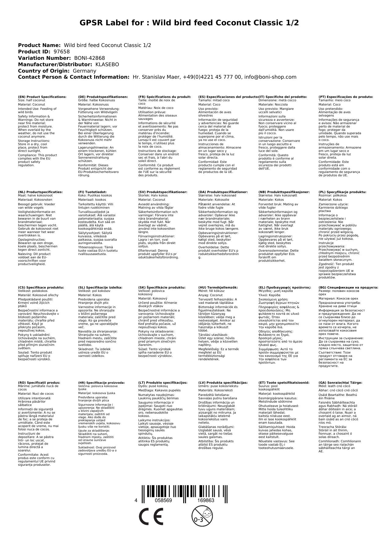 Coco Comedero 0.18 Kg Para Pájaros Silvestres - Alimento Natural Y Decorativo_1